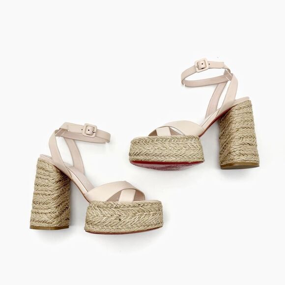CHRISTIAN LOUBOUTIN Super Mariza Platform Espadrille Block Heels Size 40 Beige - Picture 4 of 15